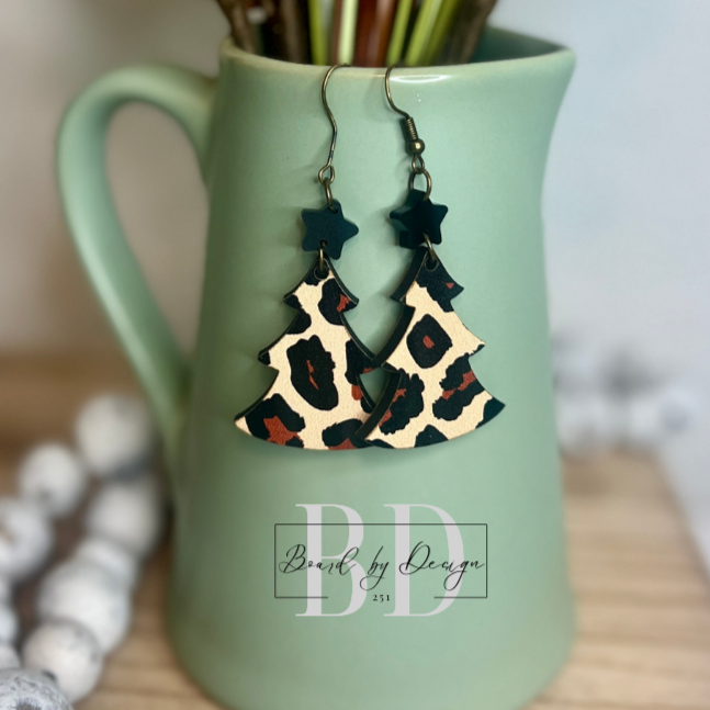 Leopard Christmas Tree Dangle Earrings