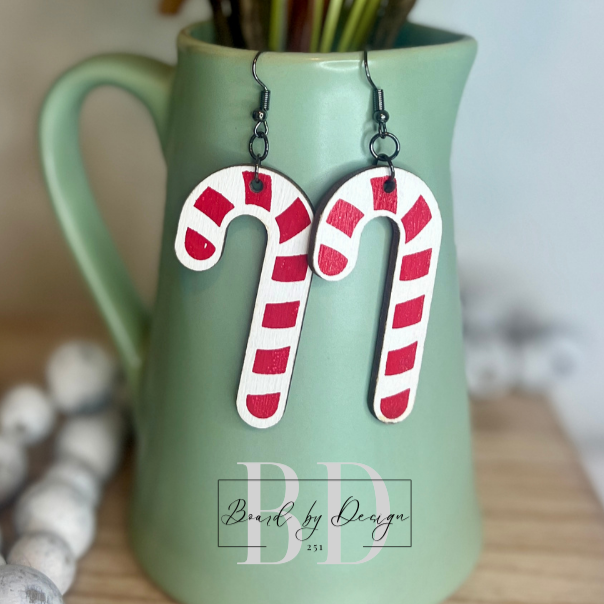 Wooden Candy Cane Dangle Earrings